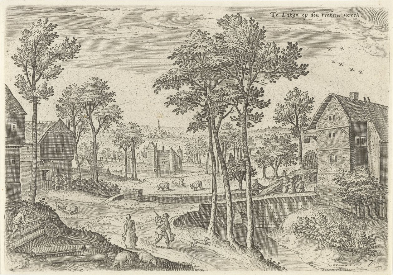 Vue de la rue principale de Laken (Te Laken op den rechten wech, Vues des environs de Bruxelles) - Hans Collaert (I)