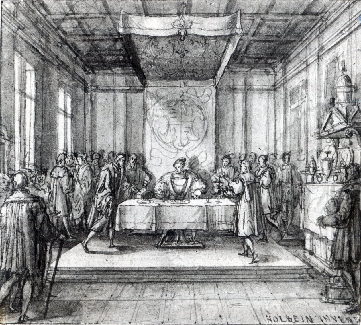 Henri VIII dans sa chambre privée (plume, encre et lavis sur papier) - Hans Holbein der Jüngere