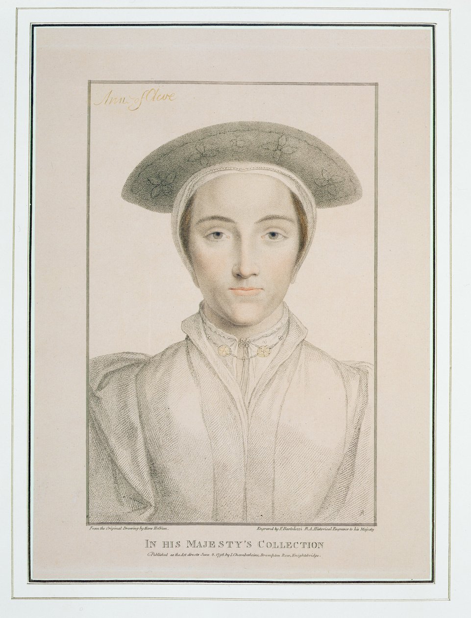 Portrait de la reine Anne de Clèves (1515-57) gravé par Francesco Bartolozzi (1727-1815) publié en 1796 - Hans Holbein der Jüngere