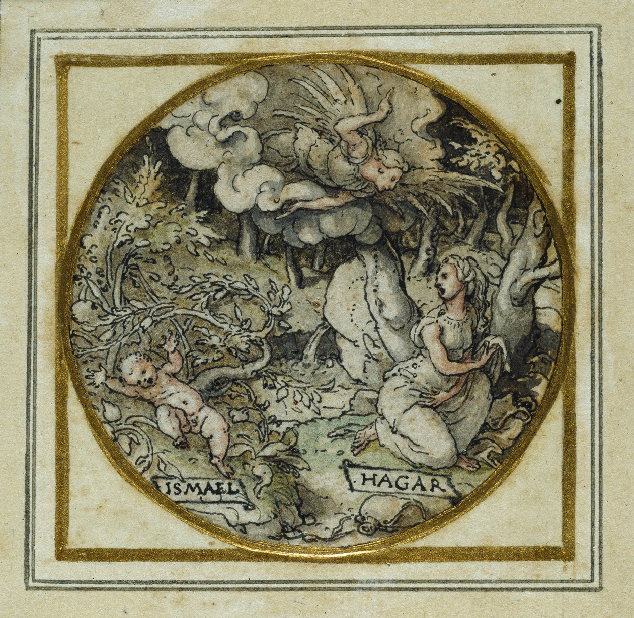 Agar et Ismaël - Conception pour un pendentif ou un badge de chapeau, vers 1532-43 - Hans Holbein der Jüngere