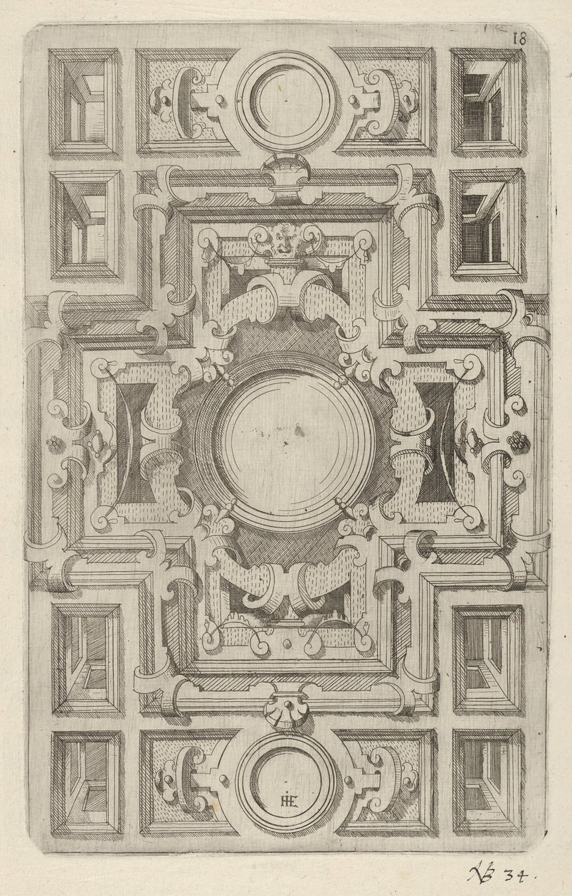 Conception pour un plafond avec ornementation et centre en forme de croix - Hans Jakbob Ebelmann