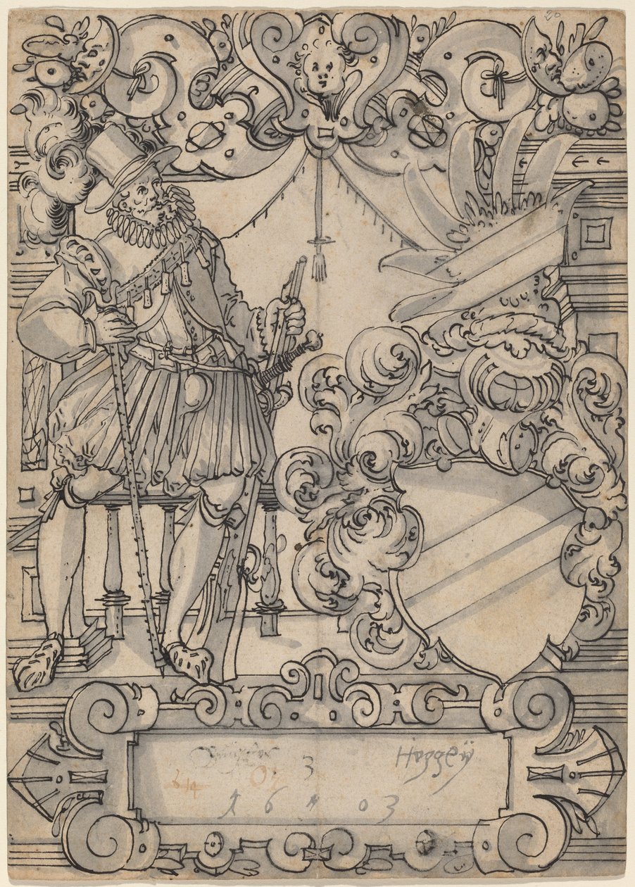 Un donateur avec un blason (Schildbegleiter und Wappenschild mit Schrägbalken) - Hans Jegli II