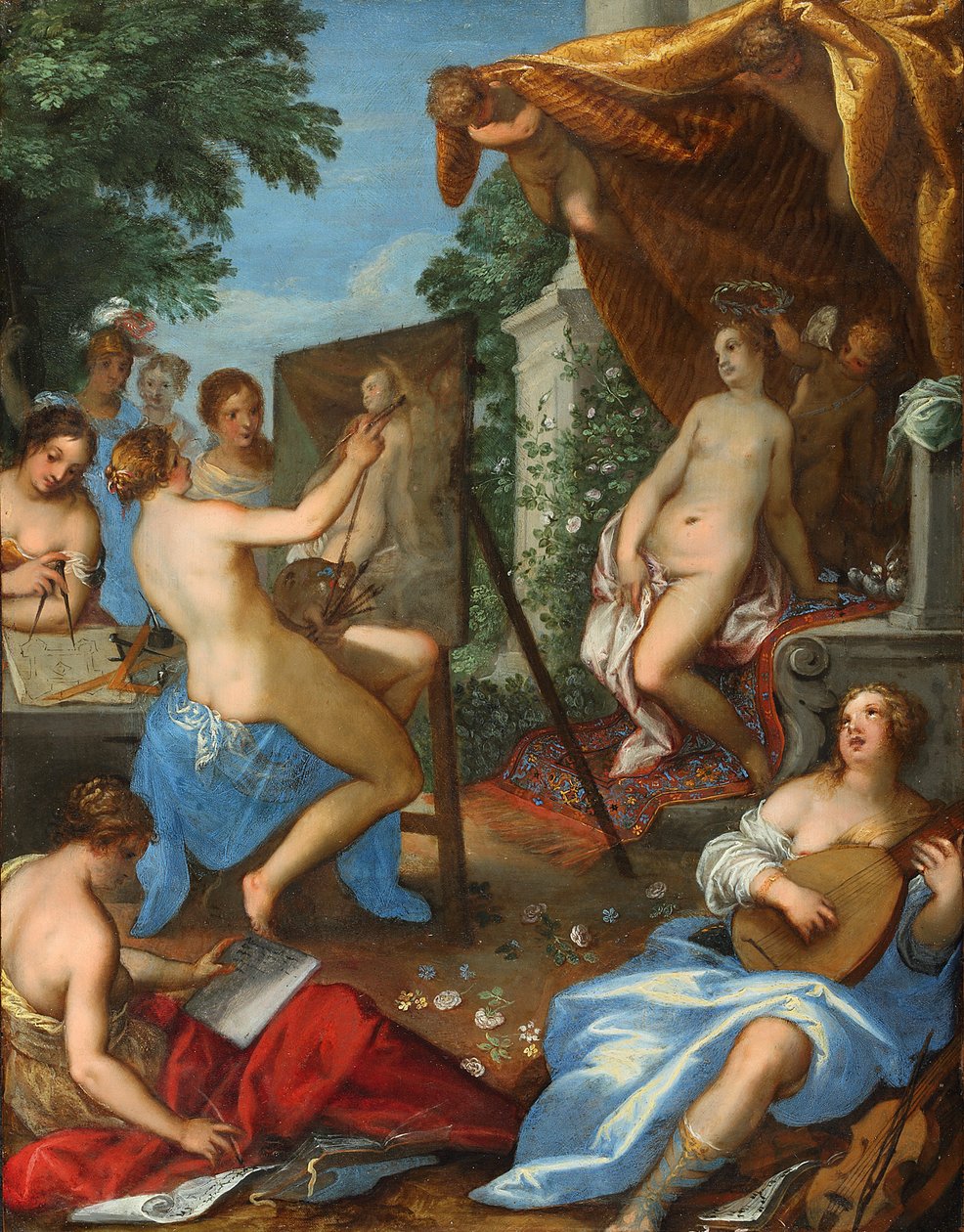 Allégorie des arts avec Pictura peignant Vénus - Hans Rottenhammer
