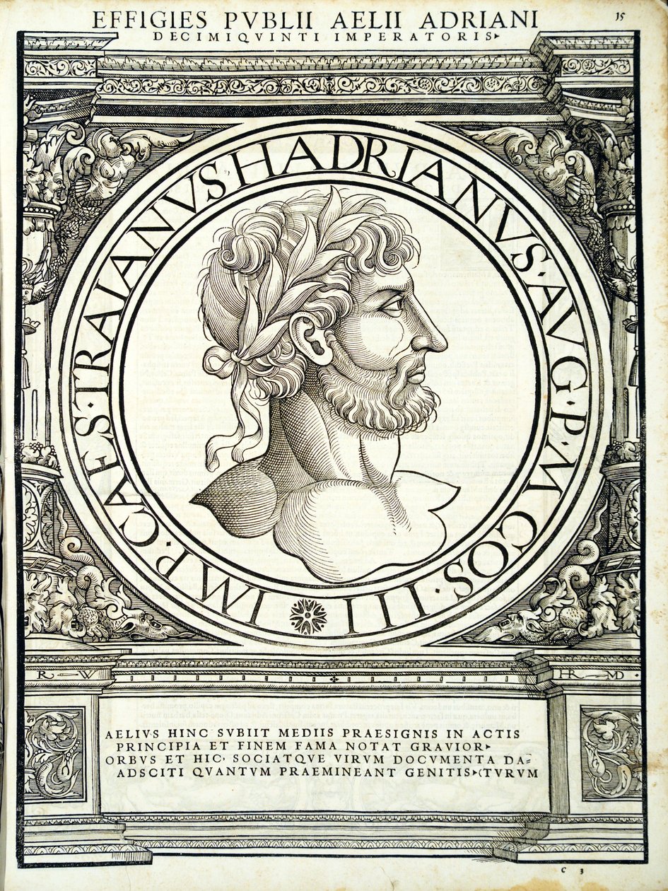 Aelius Hadrianus, illustration de Imperatorum romanorum omnium orientalium et occidentalium verissimae imagines ex antiquis numismatis - Hans Rudolf Manuel Deutsch