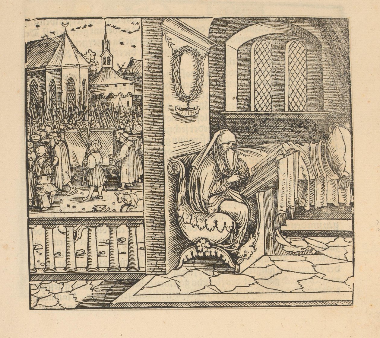 Femme priant et cortège funèbre - Hans Schäufelein (possibly)