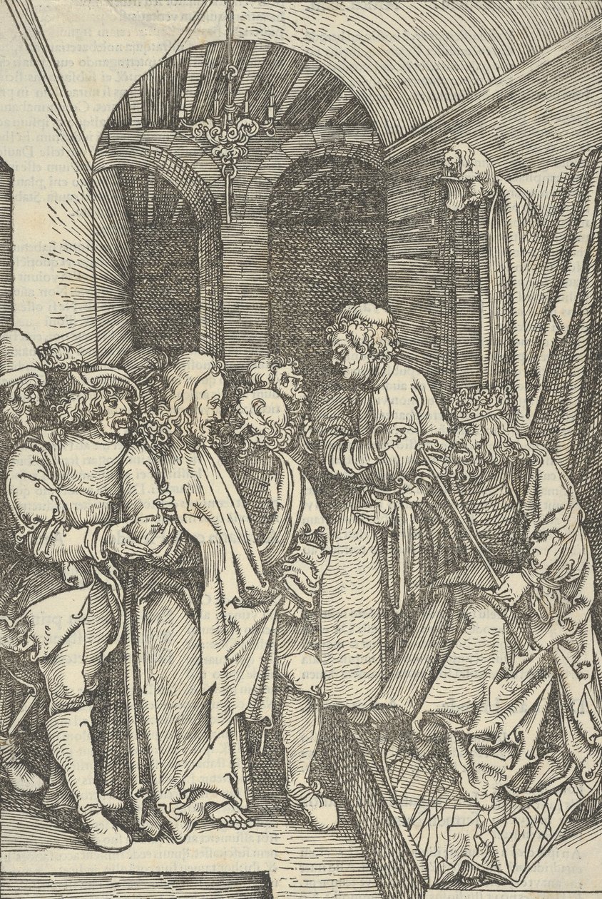 Le Christ devant Hérode dans une salle, de Speculum passionis domini nostri Ihesu Christi, 1507 - Hans Schäufelein the Elder