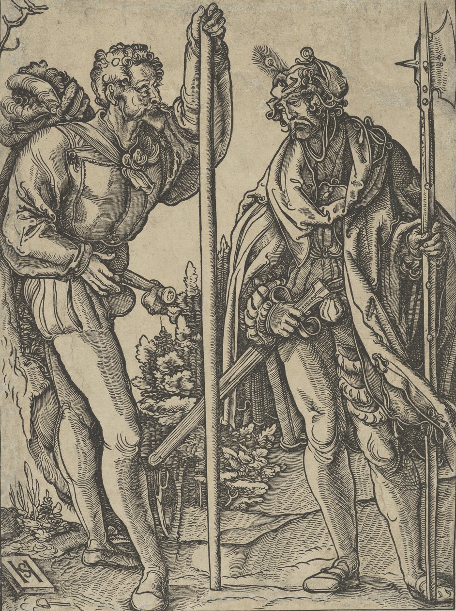 Deux soldats avec lance et hallebarde conversant, vers 1515 - Hans Schäufelein the Elder