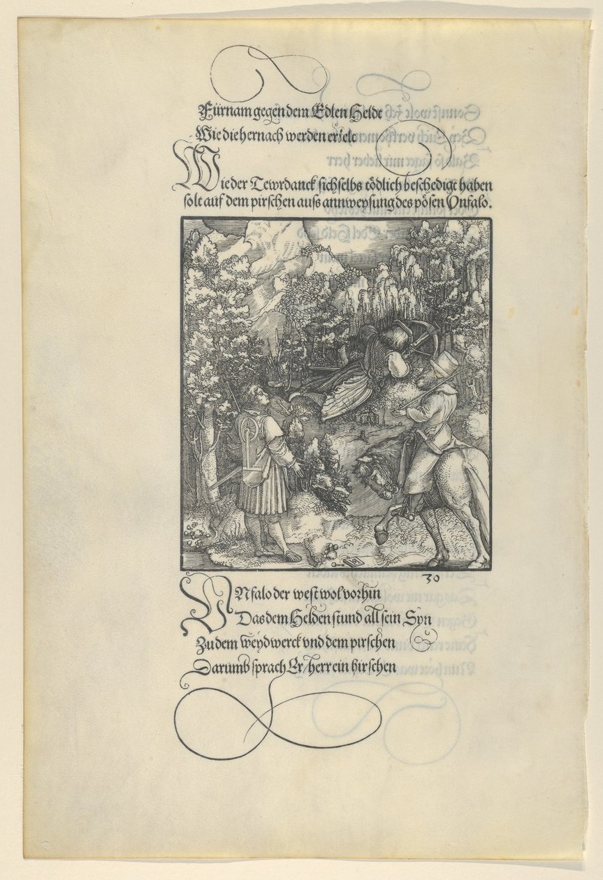 Unfalo faisant tomber Theuerdanck dans un piège pendant une chasse, de Theuerdanck - Hans Schäufelein the Elder