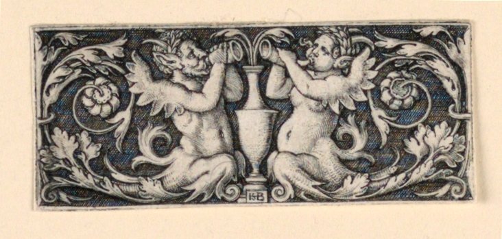 Frise avec un vase flanqué de tritons mâle et femelle - Hans Sebald Beham