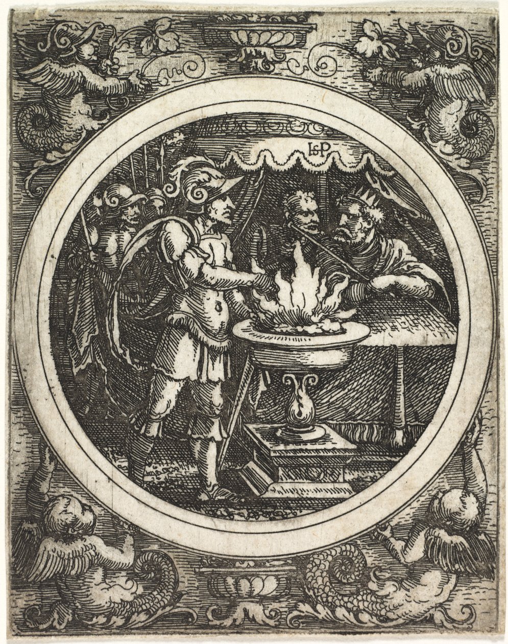 Mucius Scaevola tenant sa main dans le feu - Hans Sebald Beham