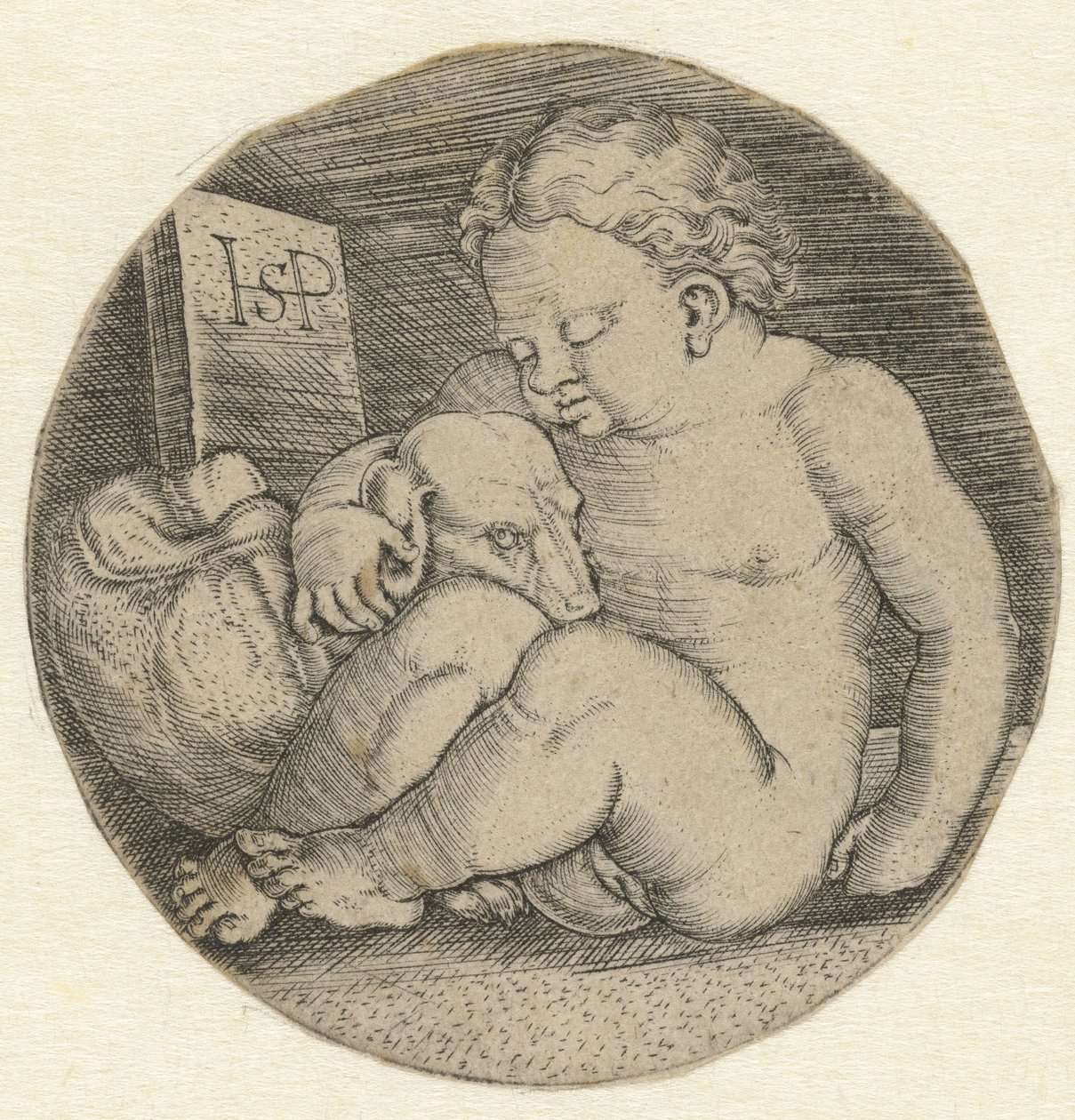 Fille nue avec un chien - Hans Sebald Beham