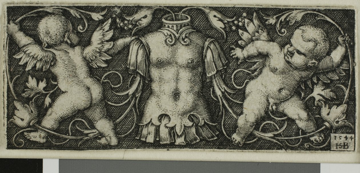 Ornement avec armure et deux génies, de Quatre Vignettes - Hans Sebald Beham