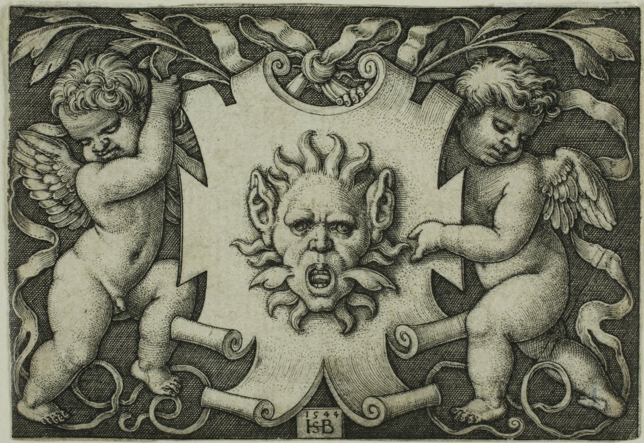 Ornement avec un masque tenu par deux génies - Hans Sebald Beham