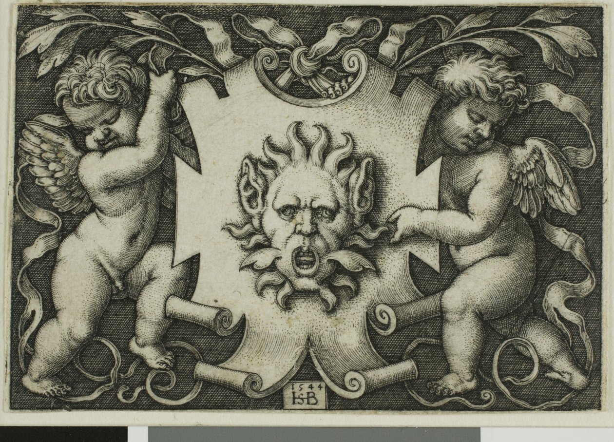 Ornement avec un masque tenu par deux génies - Hans Sebald Beham