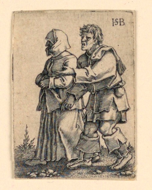 Le cortège de mariage : Couple marchant à gauche, femme portant un bonnet - Hans Sebald Beham