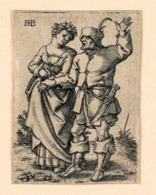 Le cortège de mariage : Couple marchant à gauche, femme portant une couronne - Hans Sebald Beham