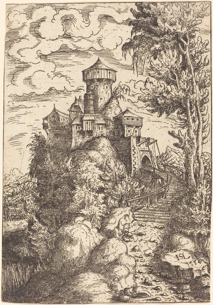 Paysage avec une forteresse et un grand escalier - Hans Sebald Lautensack