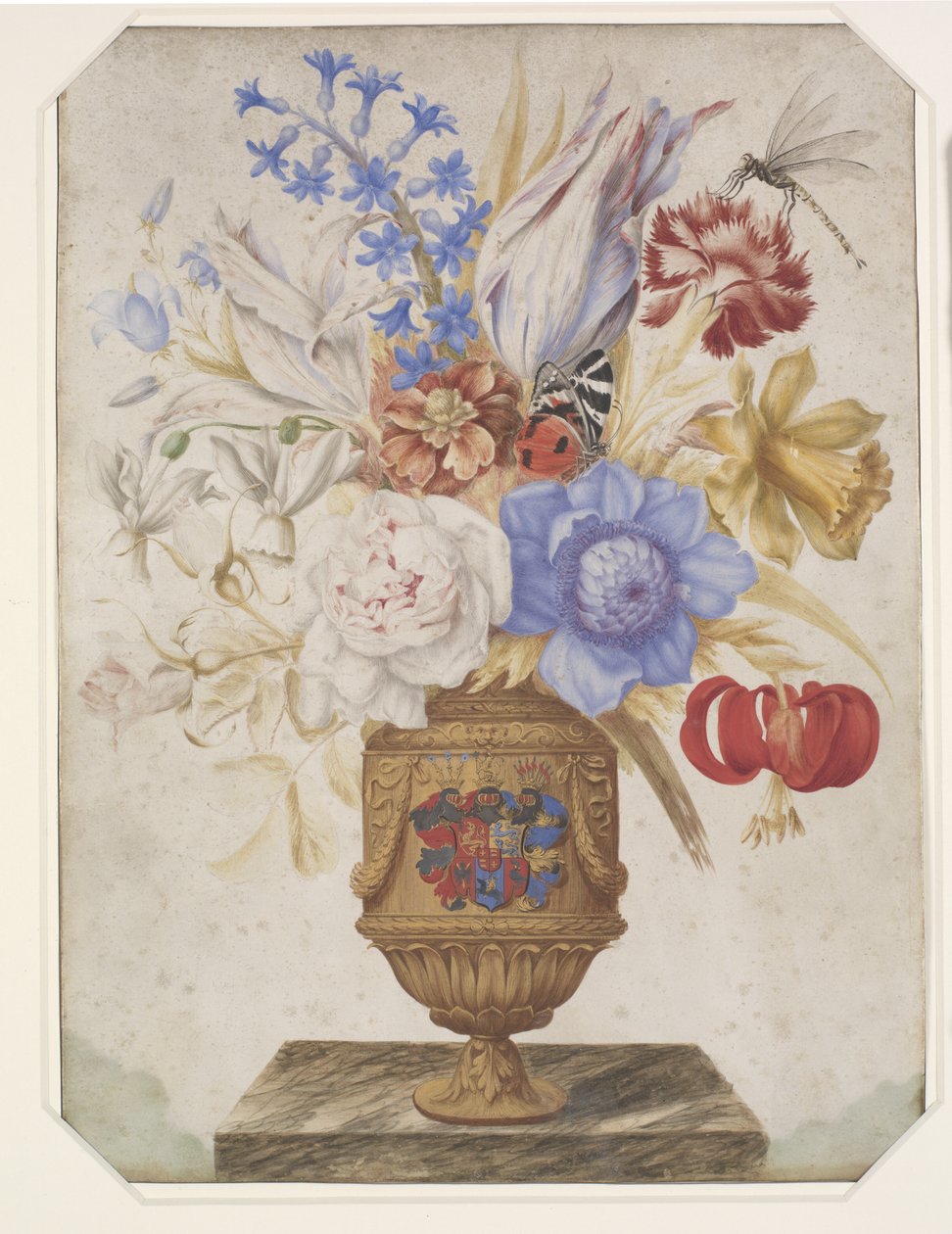 Fleurs dans un vase doré avec les armoiries de Holstein-Gottorp - Hans Simon Holtzbecker