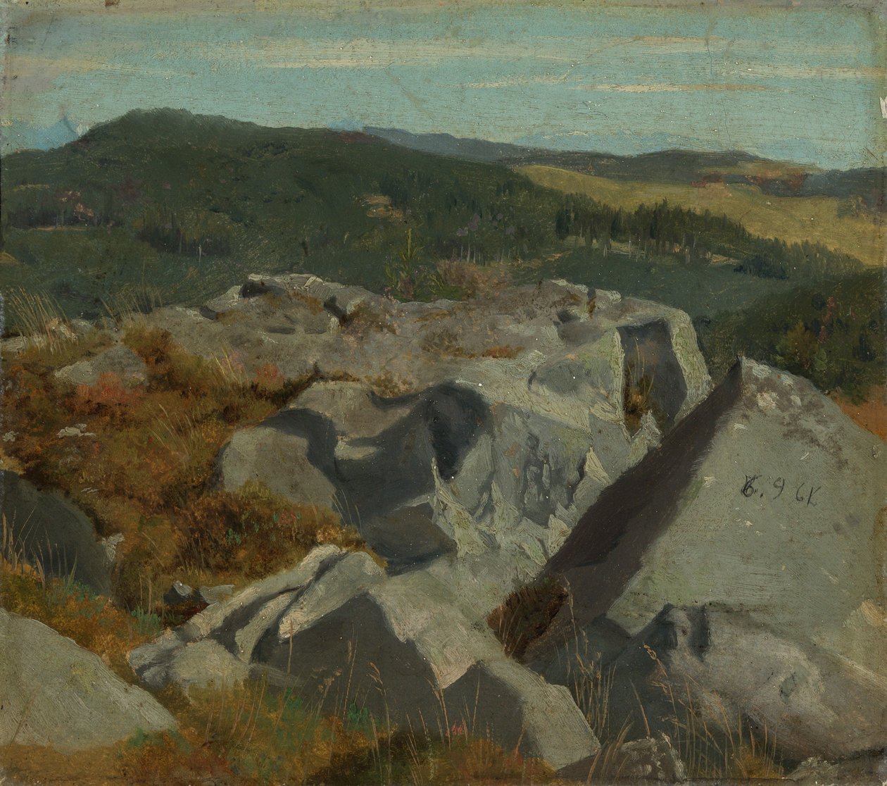 Vue sur les rochers et les chaînes de montagnes - Hans Thoma