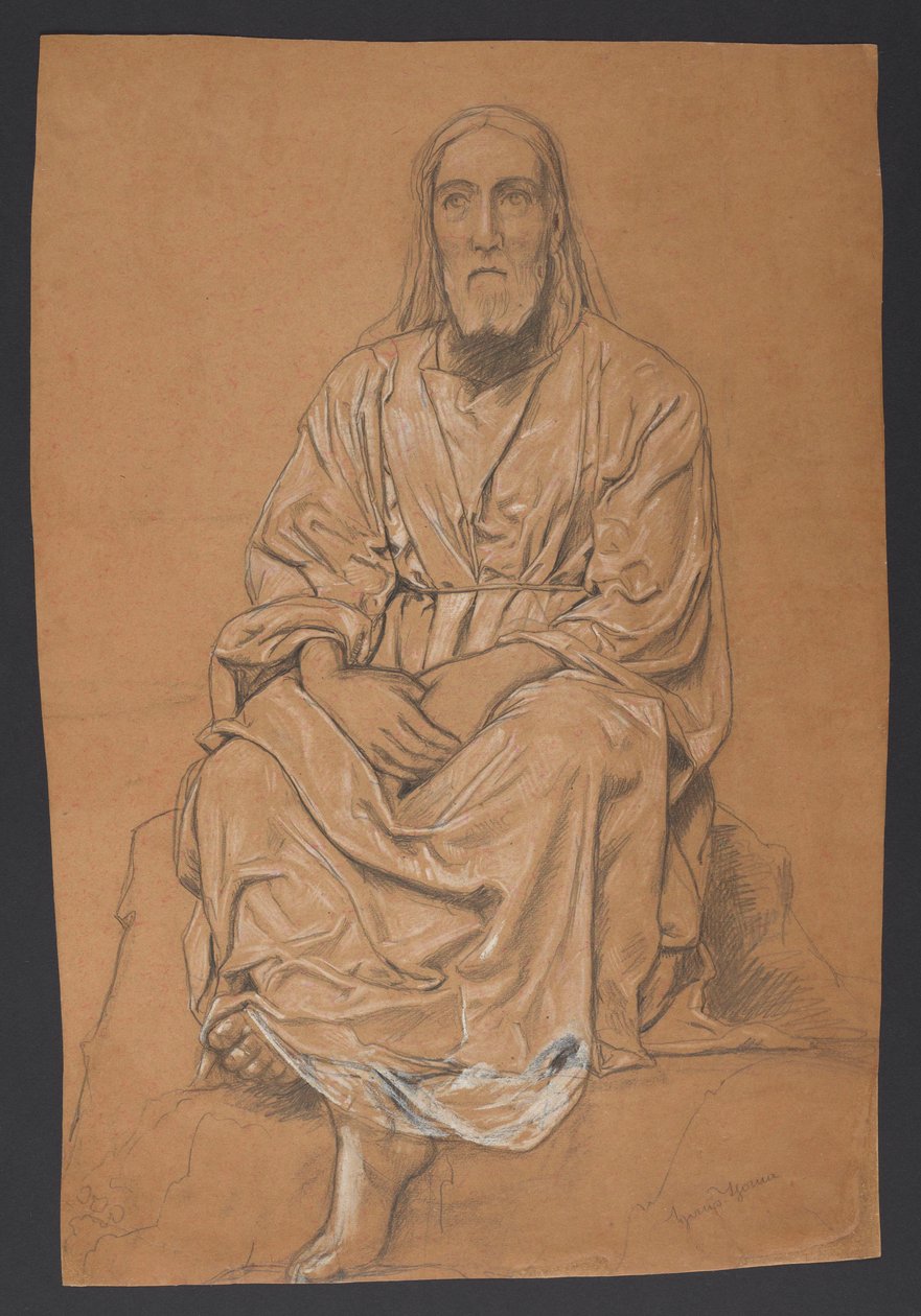 Le Christ représenté en position assise, de face - Hans Thoma