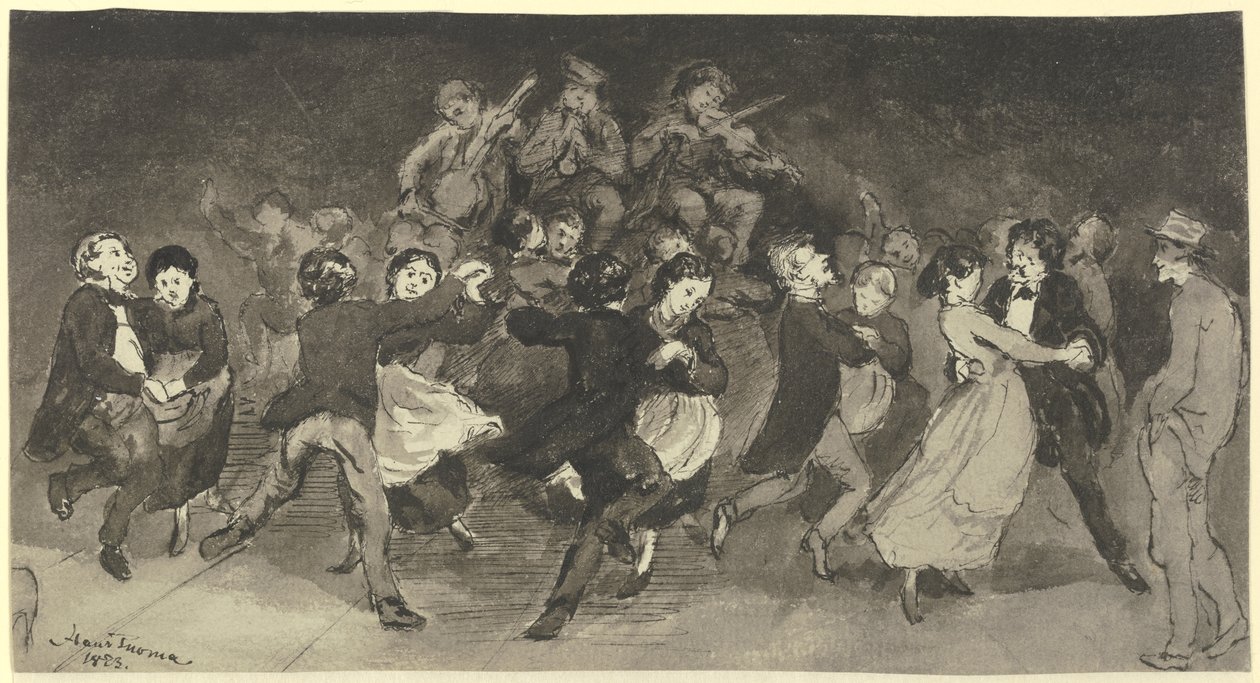 Des couples qui dansent dans une auberge - Hans Thoma