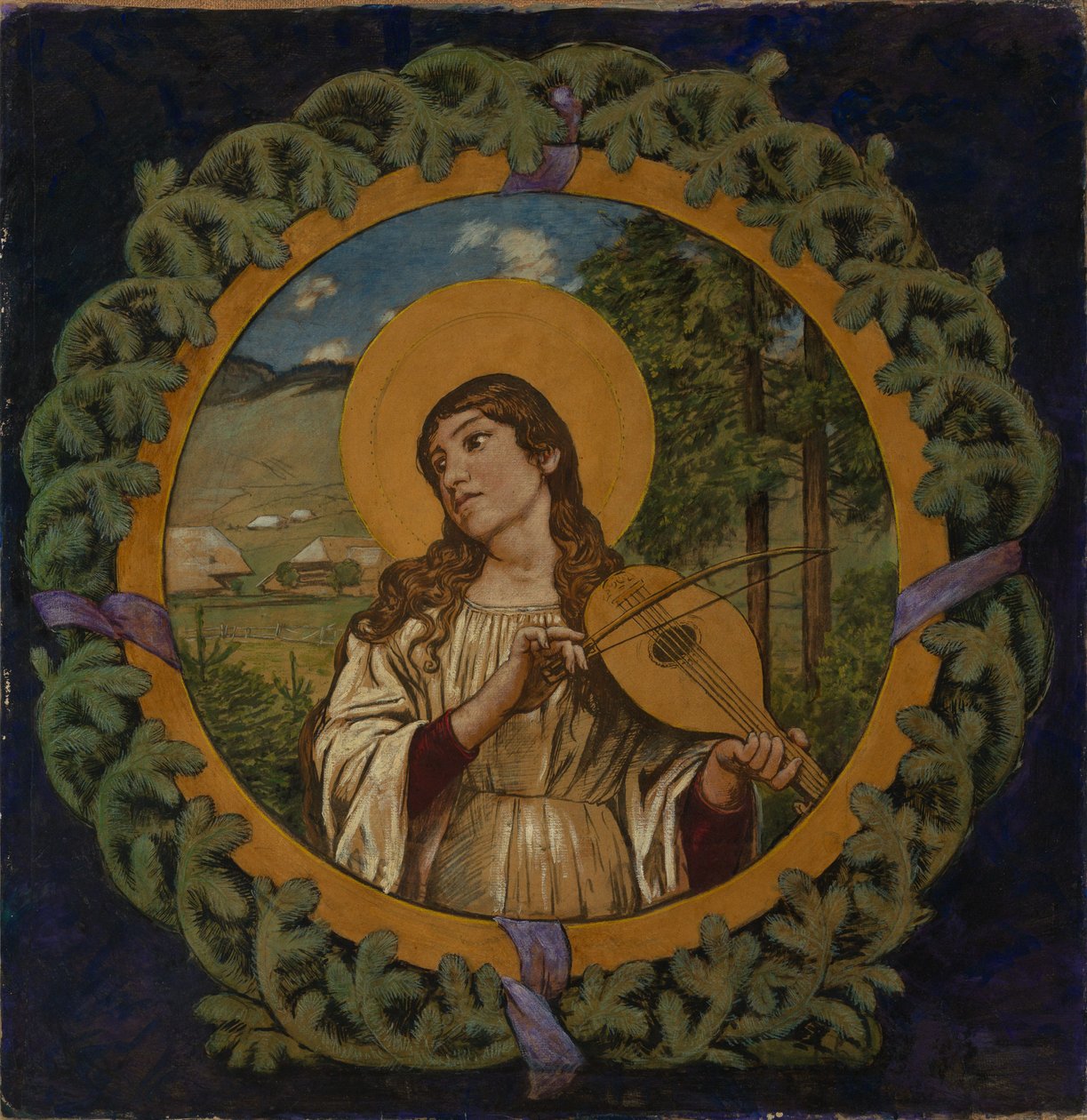Sainte Cécile dans une couronne de sapin - Hans Thoma