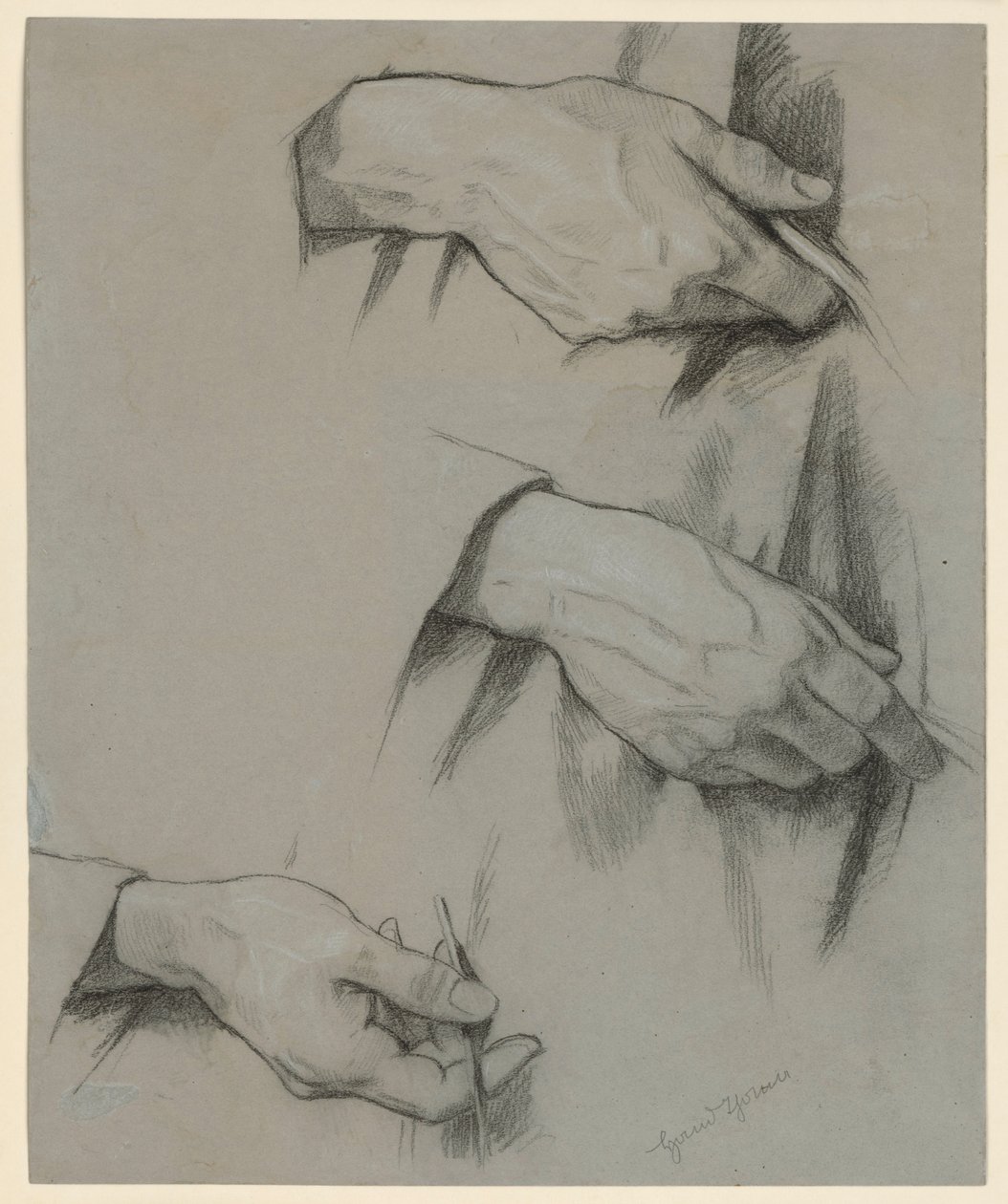 Trois mains droites dans différentes positions - Hans Thoma