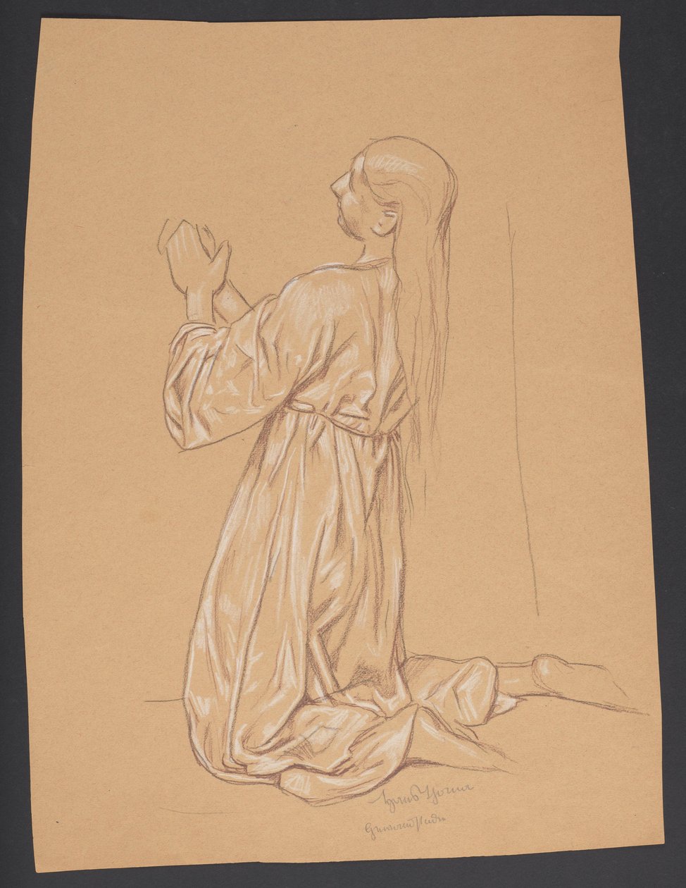 Kniende Maria Magdalena, verso: Konturwiederholung derselben Komposition - Hans Thoma