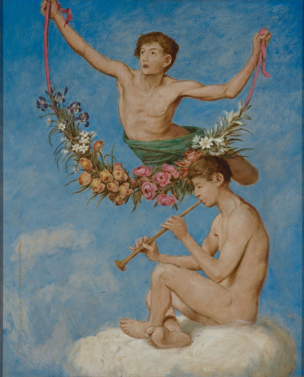 Mai (deux jeunes génies avec des fleurs) - Hans Thoma