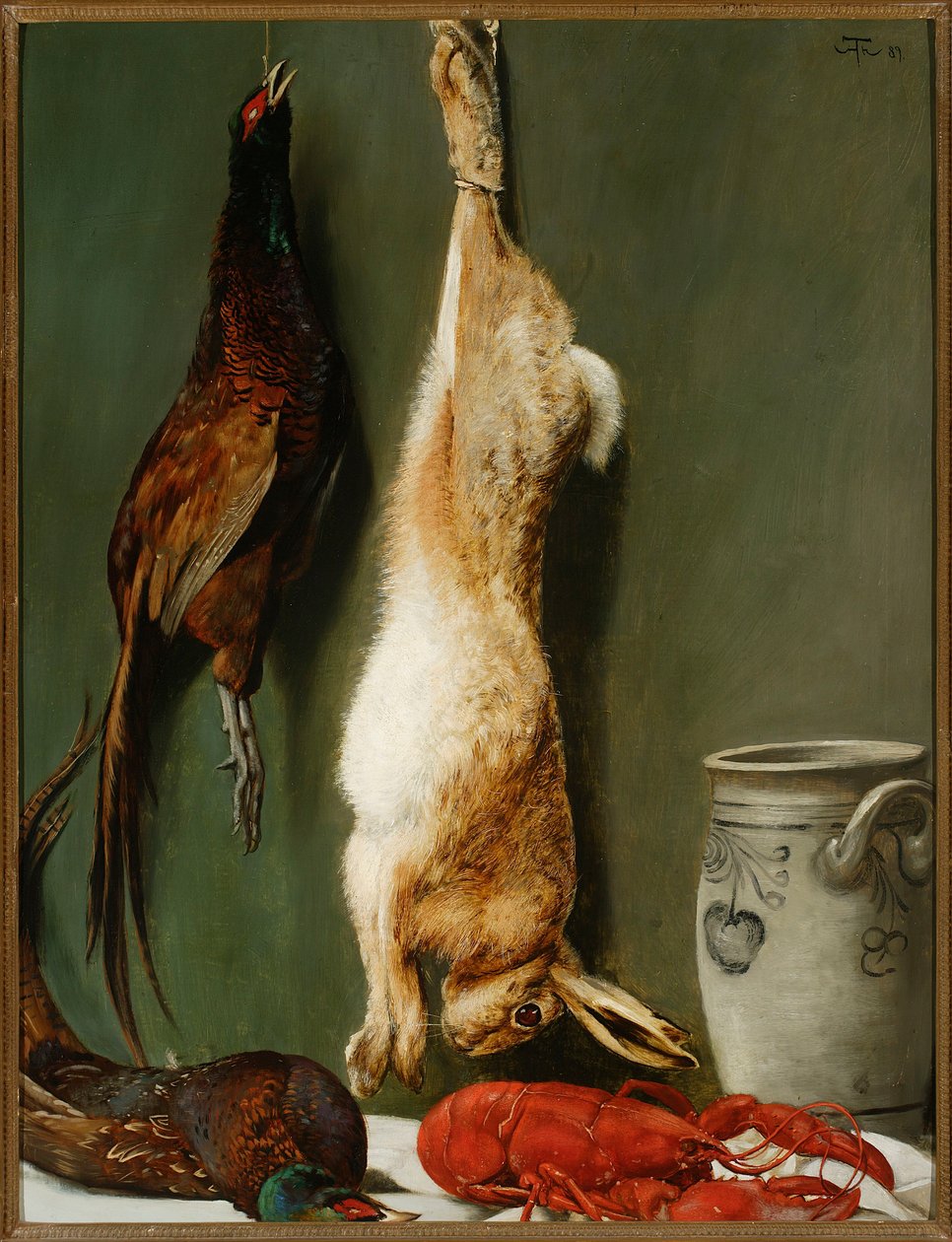 Nature morte : lièvre, faisans, homard et cruche - Hans Thoma