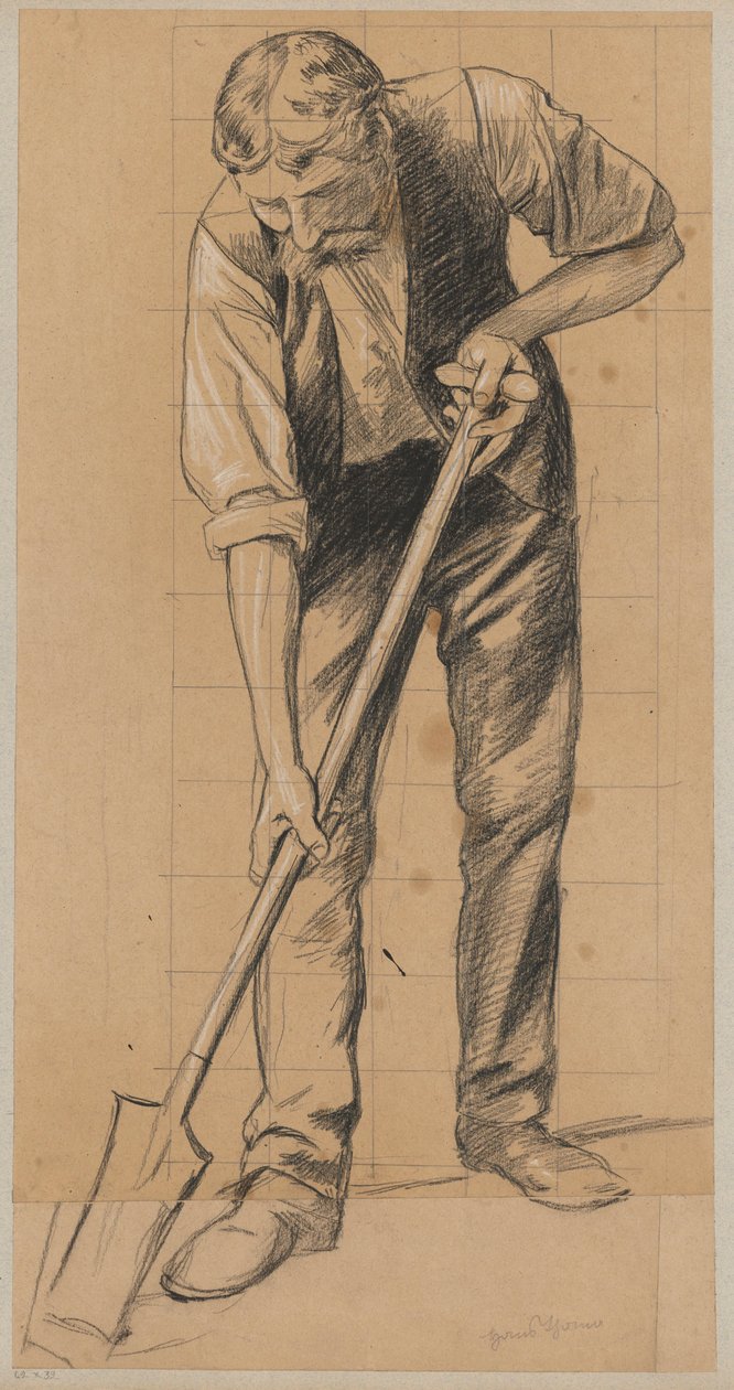 Un homme en train de creuser avec une bêche - Hans Thoma