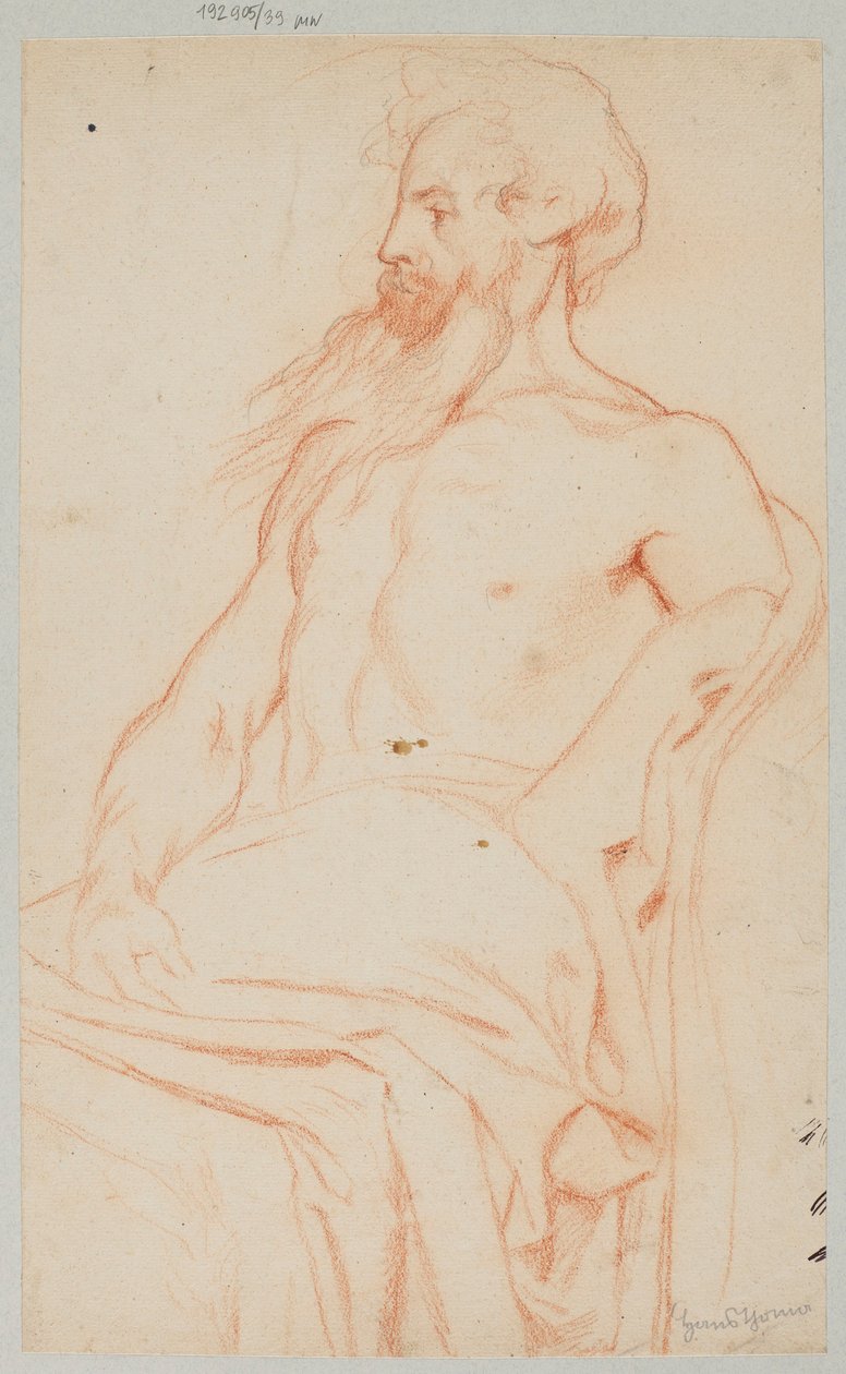 Un vieillard à moitié nu, barbu - Hans Thoma