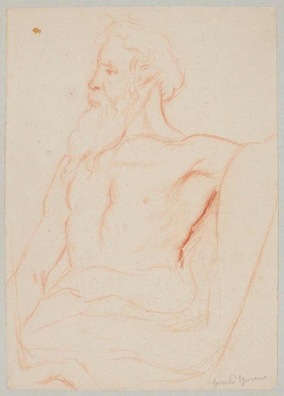 Vieillard à demi nu avec une barbe - Hans Thoma
