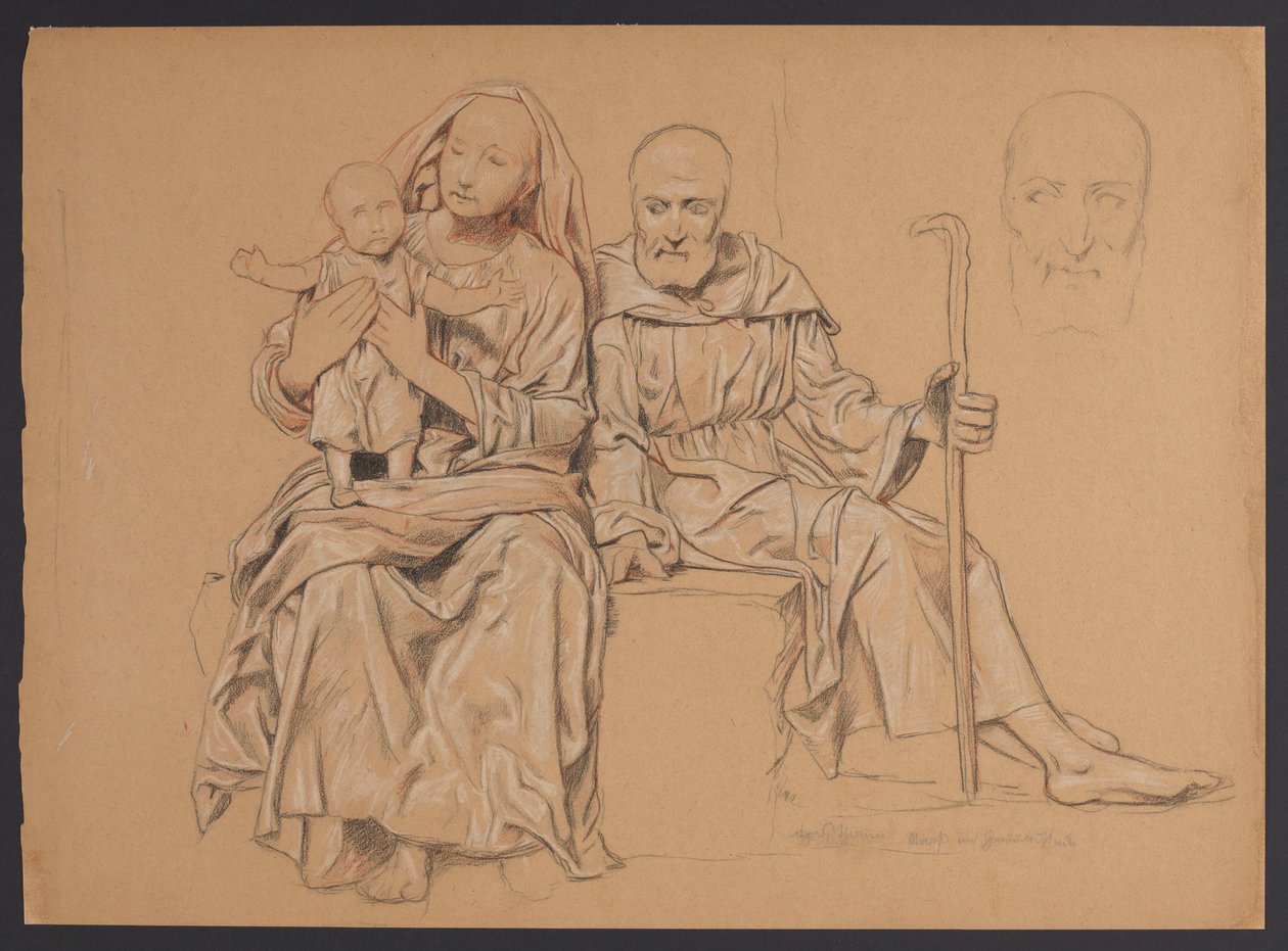La Sainte Famille ; à droite, une représentation de la tête de saint Joseph - Hans Thoma