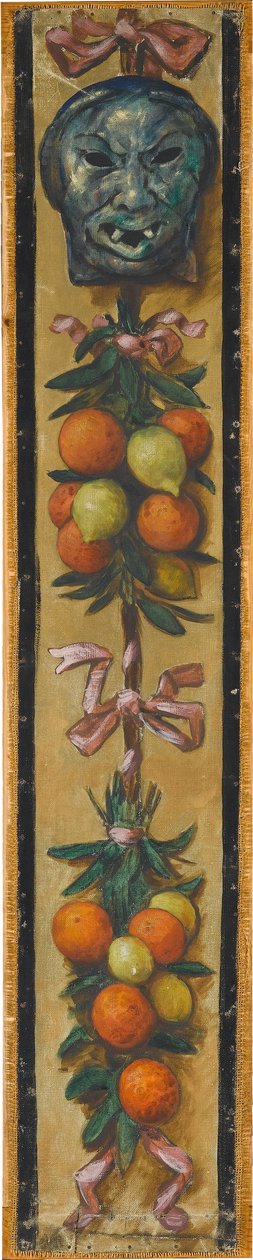 Wandfries aus dem Musiksaal des Hauses Pringsheim, München: Mongolische Maske mit Orangen und Zitronenbündeln - Hans Thoma