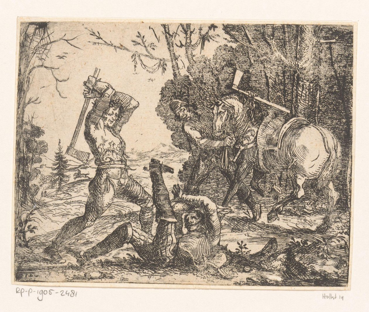 Deux voleurs attaquent un cavalier avec des haches - Hans Ulrich Frank
