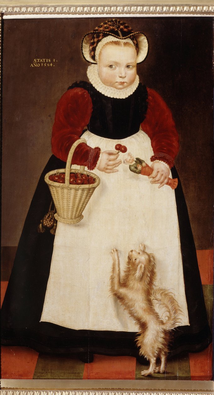 Portrait de petite fille tenant un panier de cerises et une petite poupée - Hans the Elder Bock