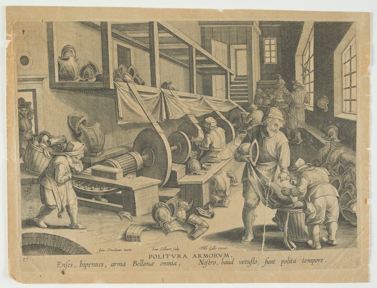 Politura Armorum, Polissage des armes, planche 17 de la série Nova Reperta, Découvertes modernes, vers 1588 - Hans the younger Collaert