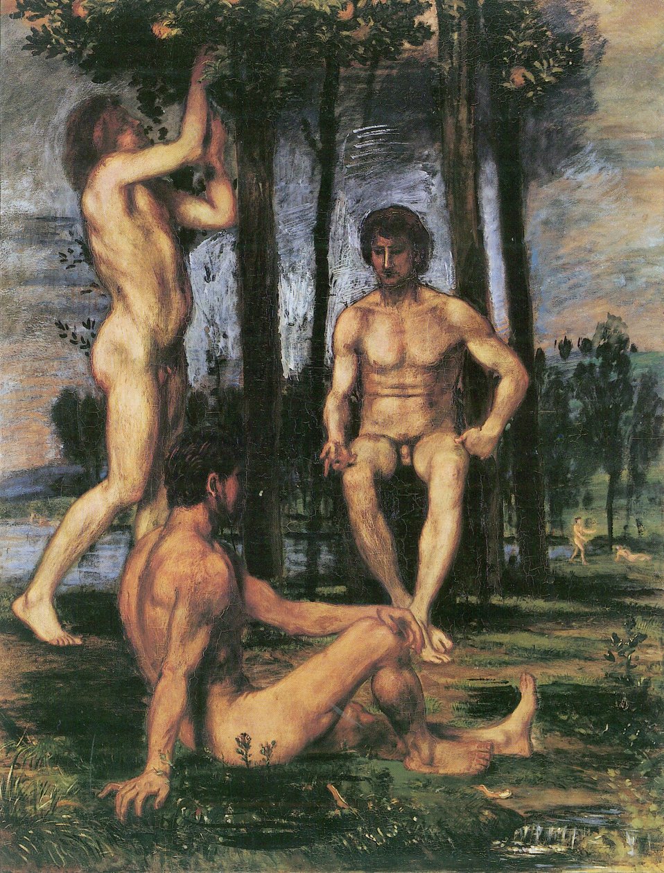 Trois jeunes hommes sous des orangers - Hans von Marées