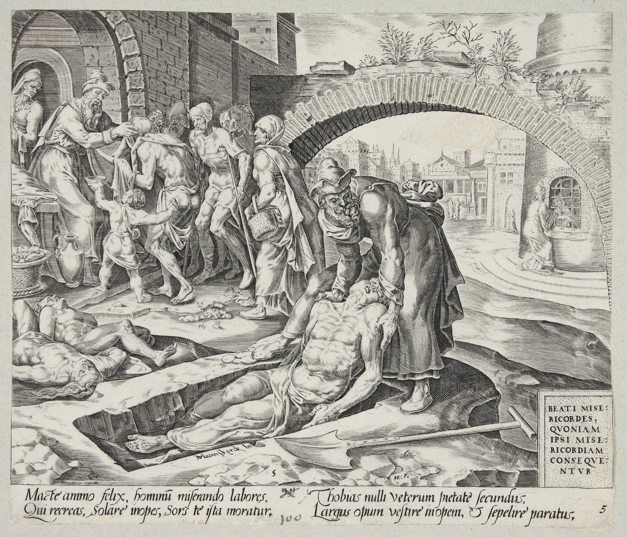 Heureux les miséricordieux. Tobit enterrant les morts, habillant les nus et nourrissant les affamés - Harmen Jansz. Muller