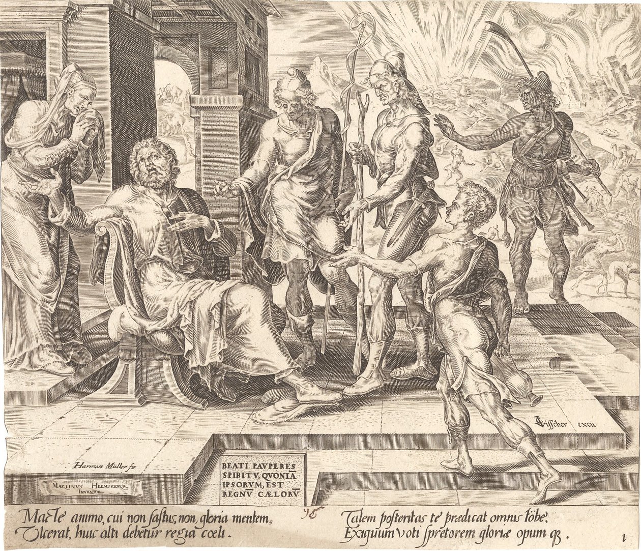 "Heureux les pauvres en esprit. Job reçoit les mauvaises nouvelles de son malheur" - Harmen Jansz. Muller