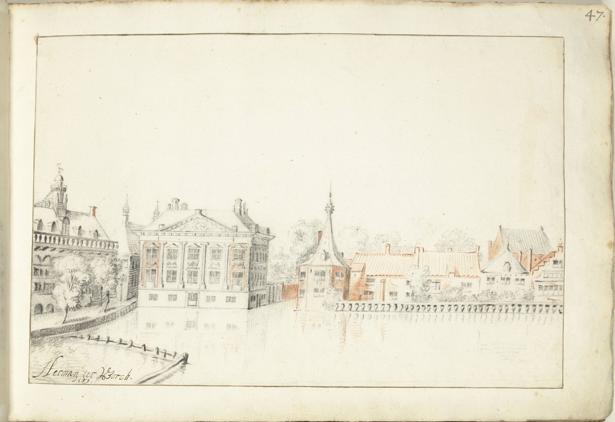 Vue sur les bâtiments au Hofvijver, La Haye - Harmen ter Borch (signed by artist)