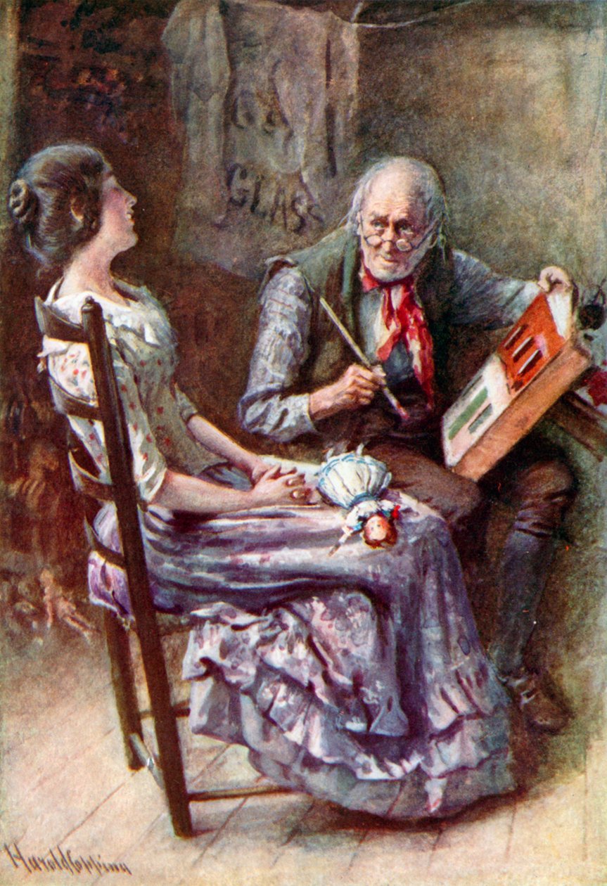 Caleb Plummer et sa fille aveugle (lithographie couleur) - Harold Copping