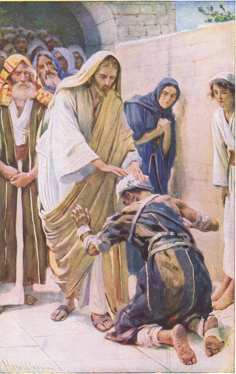 La guérison du lépreux, illustration de Harold Copping Pictures: The Crown Series, vers 1920 - Harold Copping