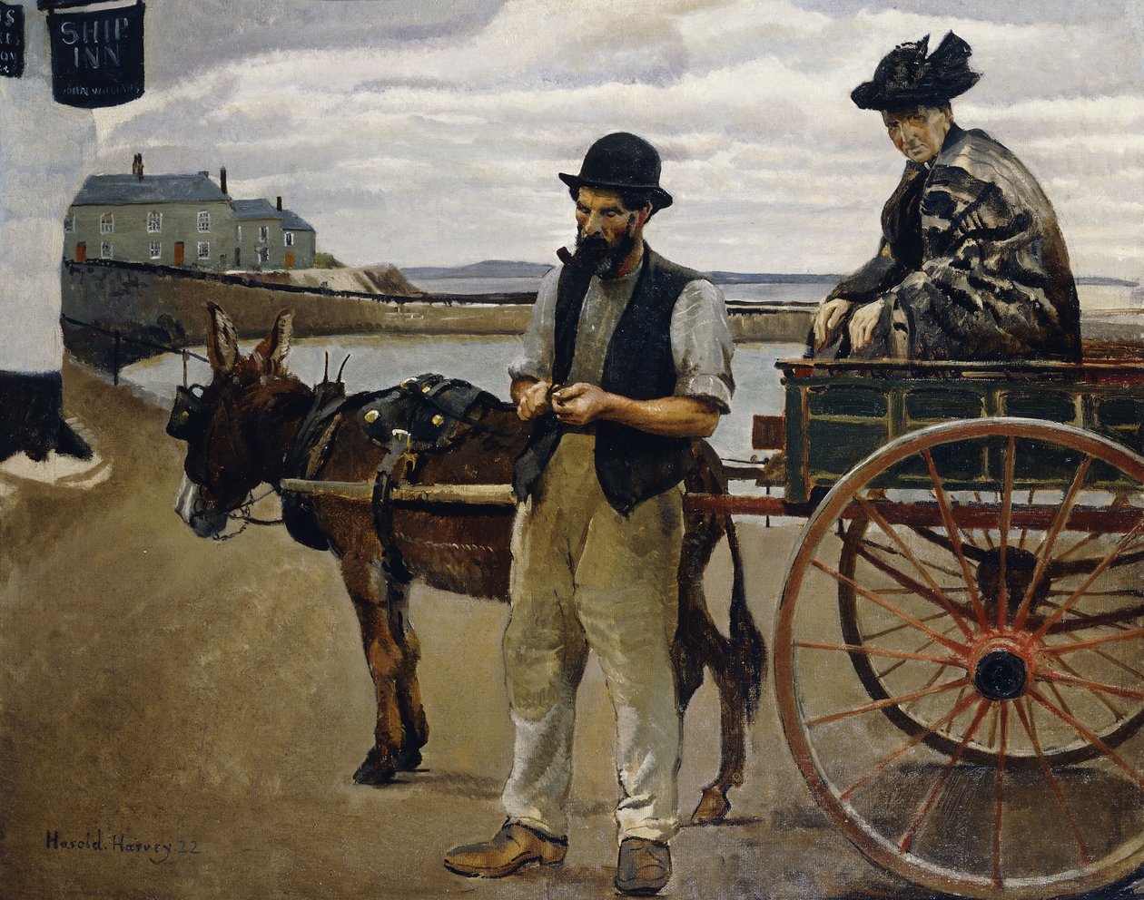 Homme avec une femme dans une charrette - Harold Harvey