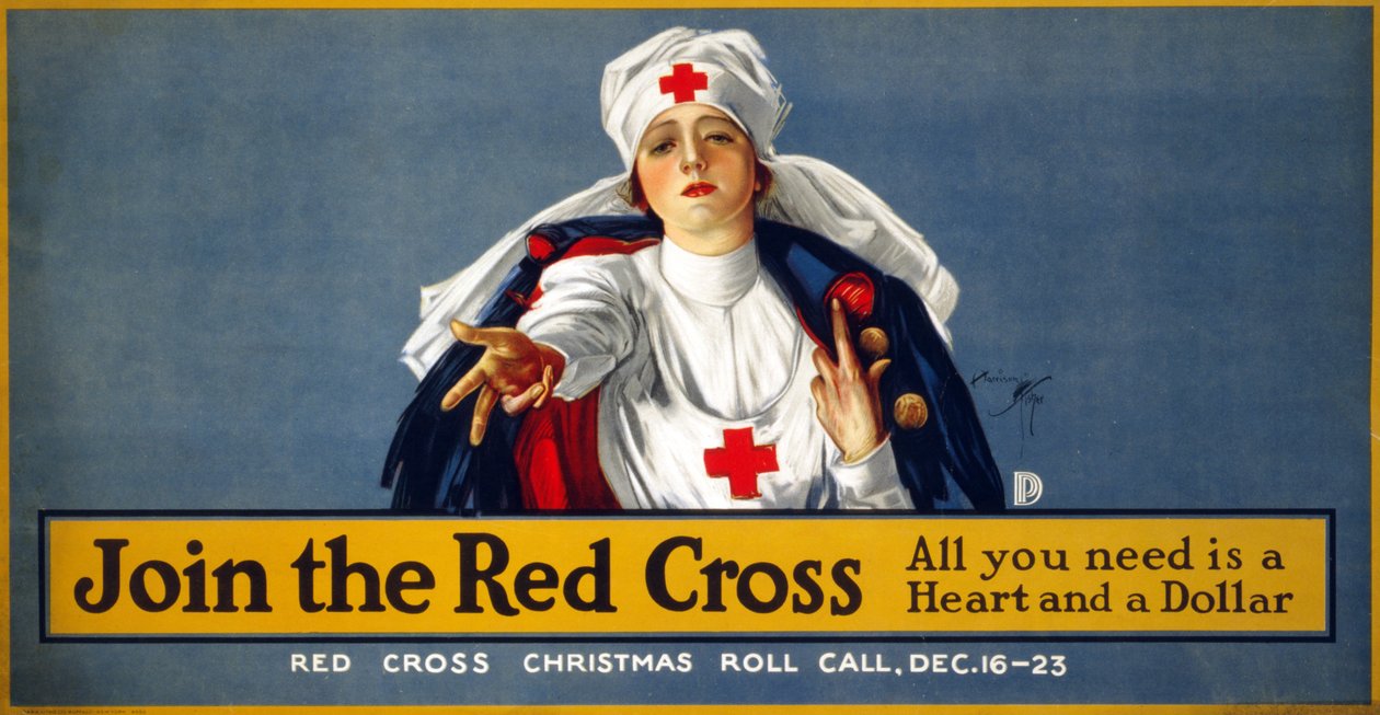 Campagne de collecte de fonds de Noël de la Première Guerre mondiale Rejoignez la Croix-Rouge - Tout ce dont vous avez besoin est un cœur et un dollar - Harrison Fisher