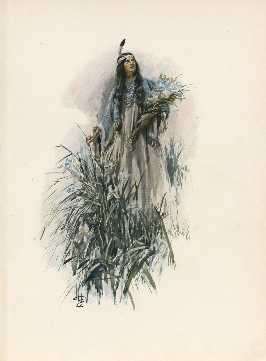 Le Chant de Hiawatha de Longfellow (lithographie couleur) - Harrison Fisher