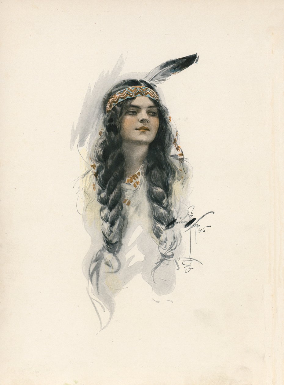 Le Chant de Hiawatha de Longfellow (lithographie couleur) - Harrison Fisher