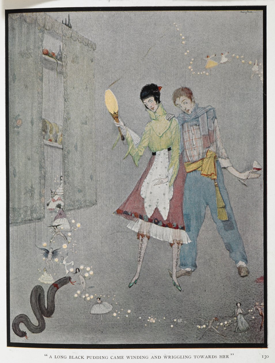 "Un long boudin noir vint se tortiller vers elle." Illustration pour l