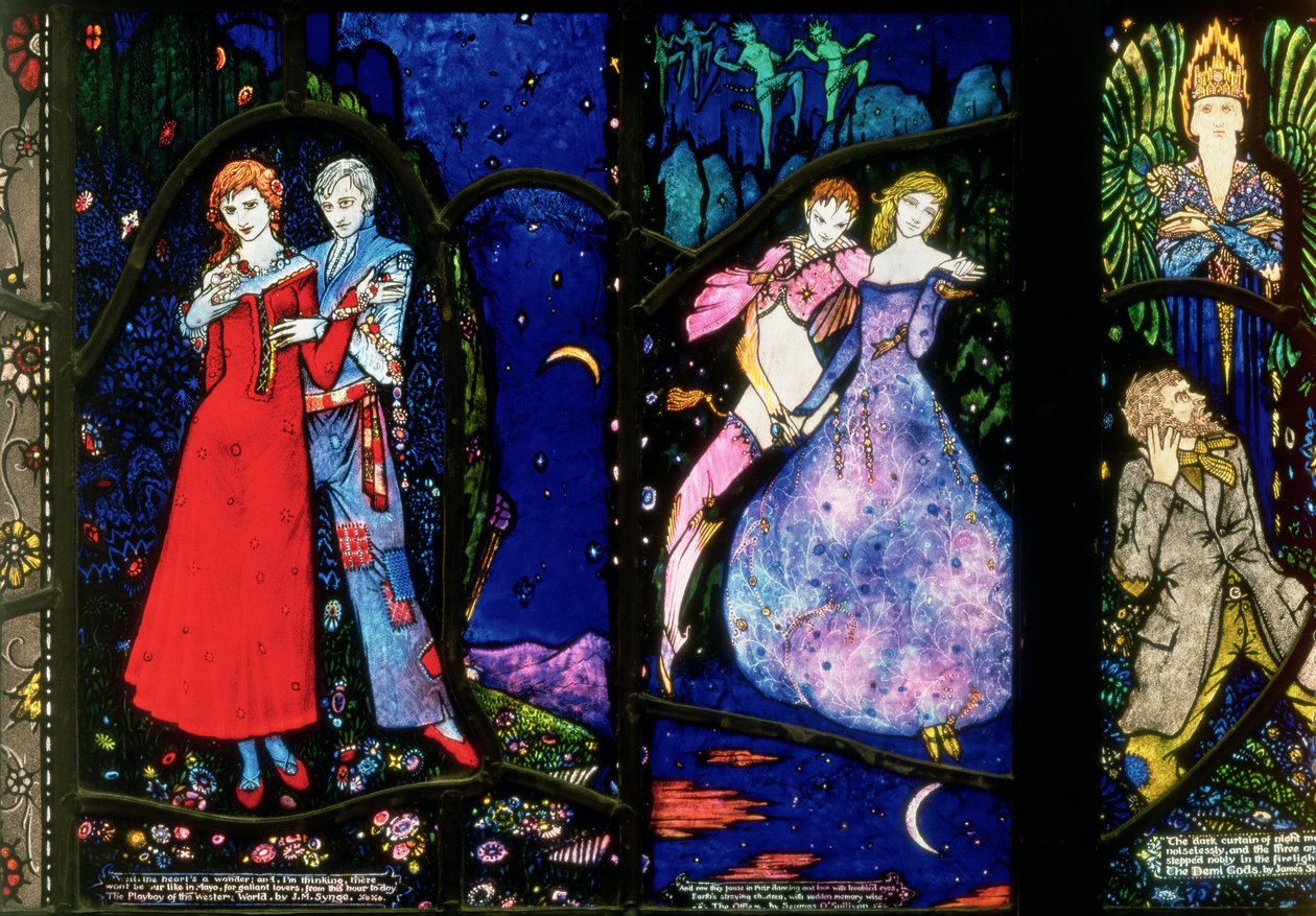 La fenêtre de Genève représentant The Playboy of the Western World de J.M. Synge, The Dreamers de Seamus O